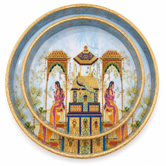 Maharani Palanquin Luxe Round Serving Tray Set | 2-Piece Wooden Gift Set