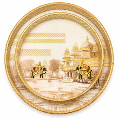 Royal Elephant Palace Luxe Round Serving Tray Set | 2-Piece Wooden Gift Set