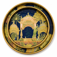 Royal Peacock Arch Luxe Round Serving Tray Set | 2-Piece Wooden Gift Set