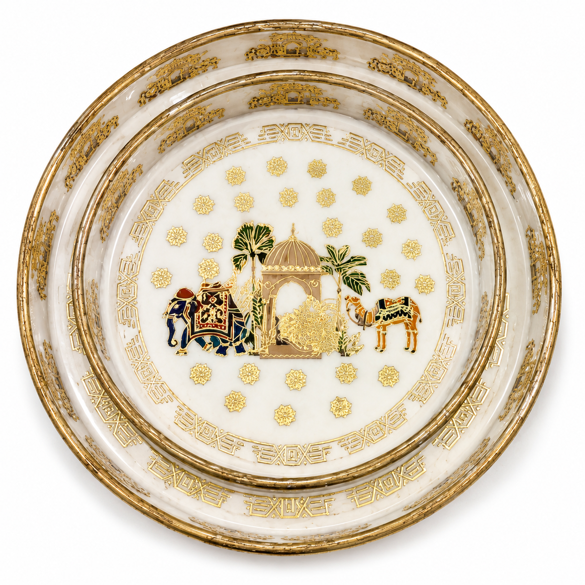 Royal Oasis Dome Luxe Round Serving Tray Set | 2-Piece Wooden Gift Set