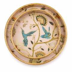 Bluebird Blossom Luxe Round Serving Tray Set | 2-Piece Wooden Gift Set