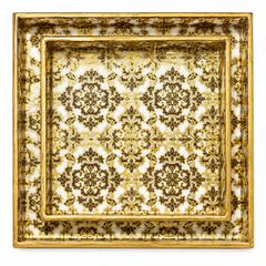 Gold Damask Heritage Luxe Square Serving Tray Set | 2-Piece Wooden Gift Set