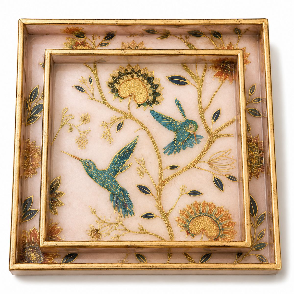 Bluebird Haven Luxe Square Serving Tray Set | 2-Piece Wooden Gift Set