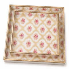 Blush Lotus Trellis Luxe Square Serving Tray Set | 2-Piece Wooden Gift Set