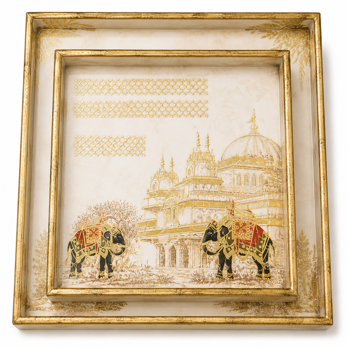 Elephant Palace Luxe Square Serving Tray Set | 2-Piece Wooden Gift Set