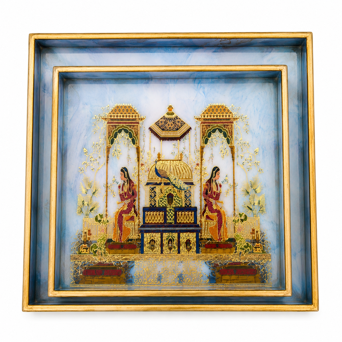 Royal Chariot Heritage Luxe Square Serving Tray Set | 2-Piece Wooden Gift Set