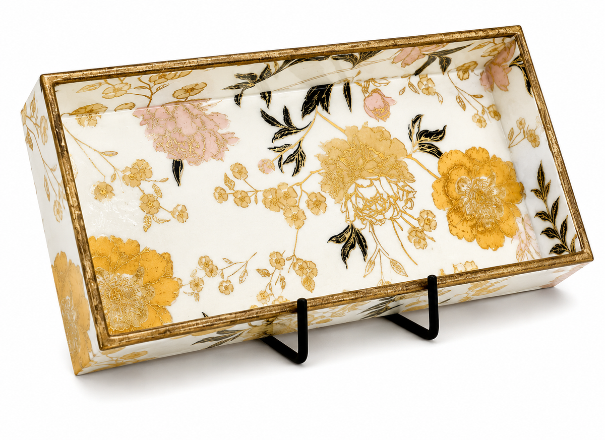 Golden Blossom Luxe Rectangular Serving Tray