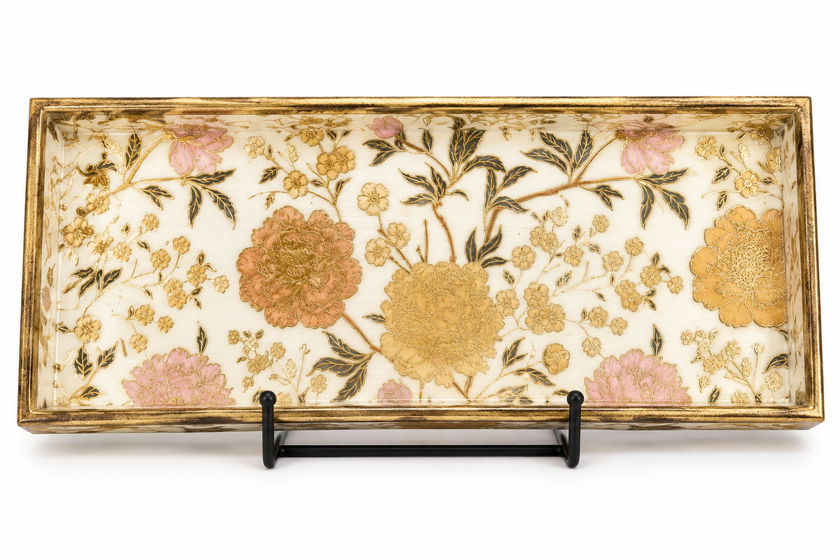 Blush Peony Bloom Luxe Rectangular Serving Tray
