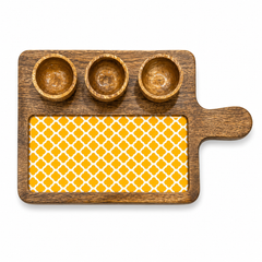 Amber Trellis Wooden Entertaining Platter with Dip Bowls | 4-Piece Serving Set