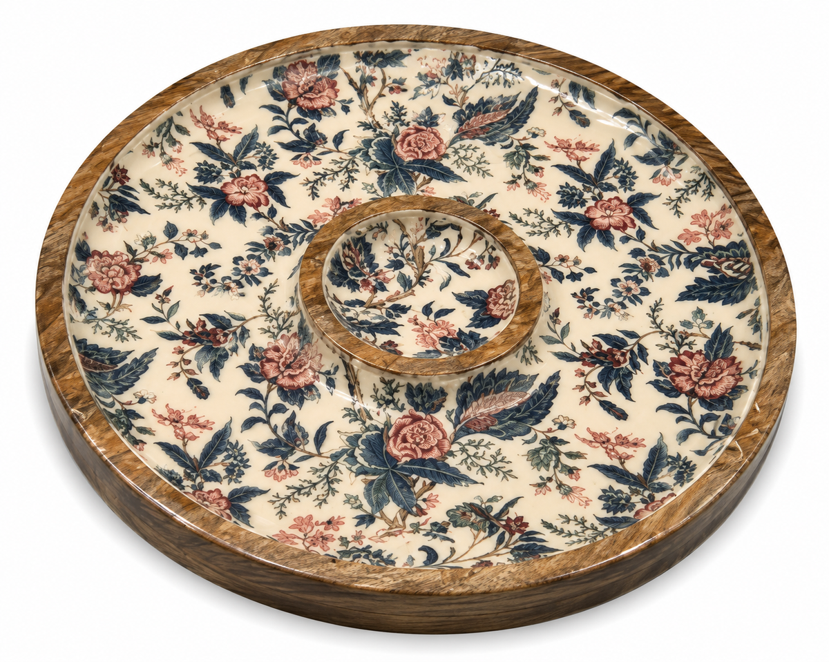 Vintage Rosewood Round Chip & Dip Serving Platter