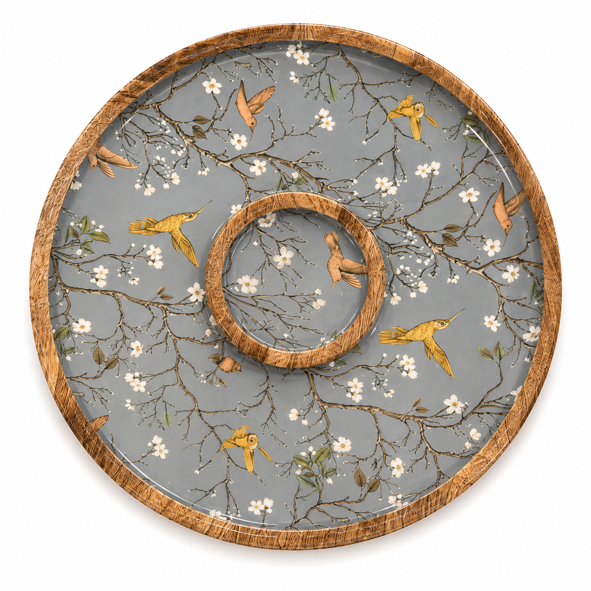 Grey Songbird Blossom Round Chip & Dip Platter