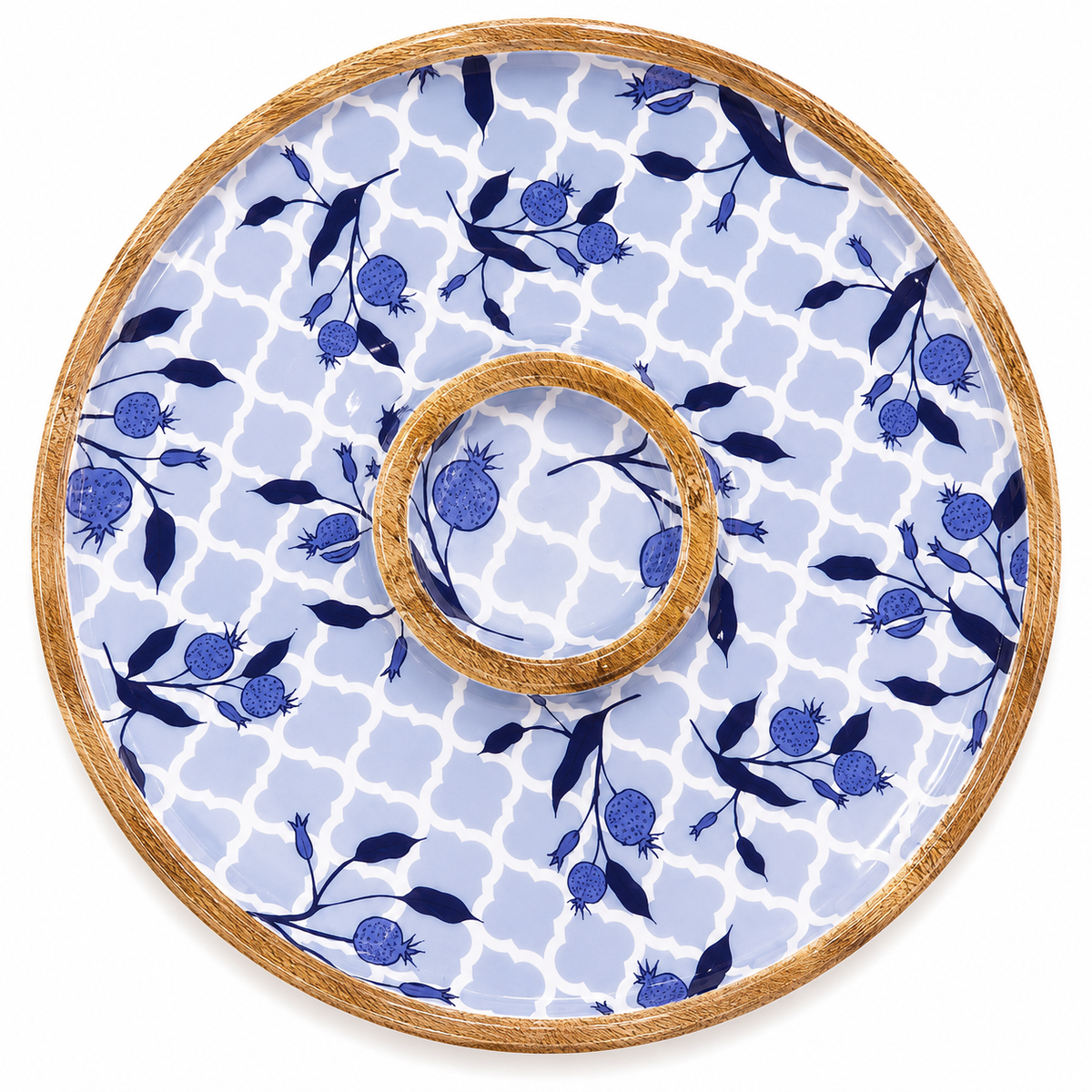 Indigo Pomegranate Round Chip & Dip Platter