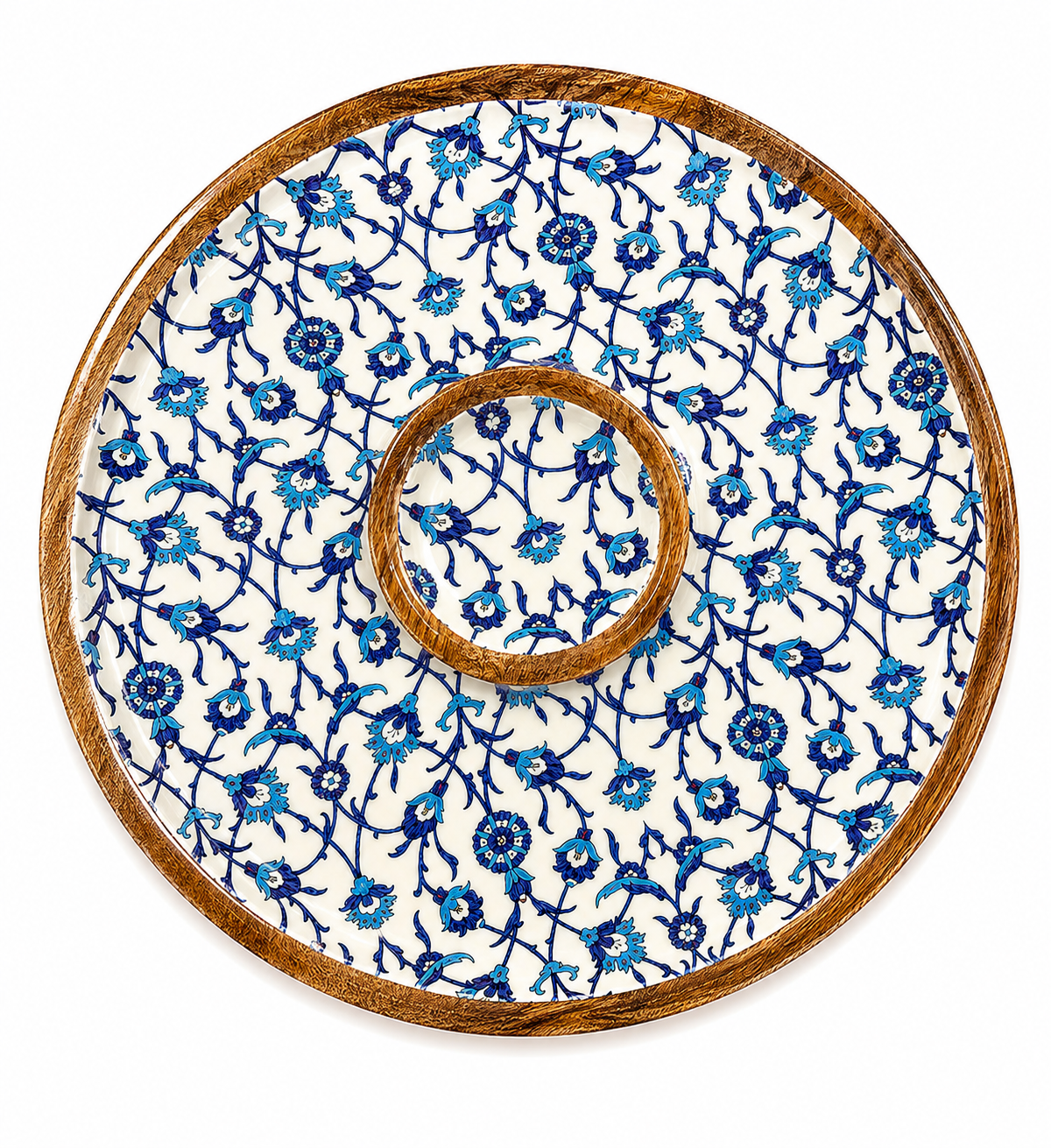 Azure Floral Harmony Round Chip & Dip Platter