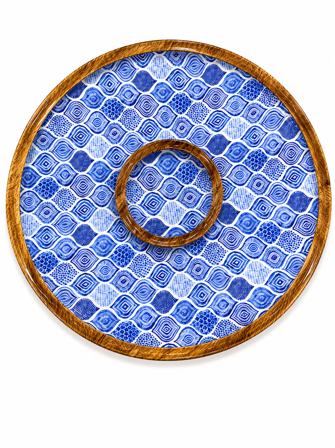 Blue Tile Elegance Round Chip & Dip Platter