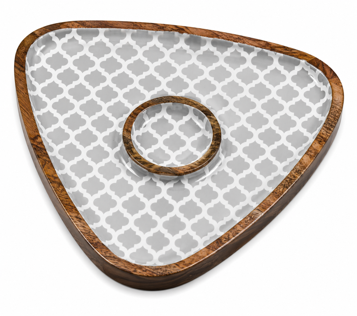 Grey Trellis Triangle Chip & Dip Platter