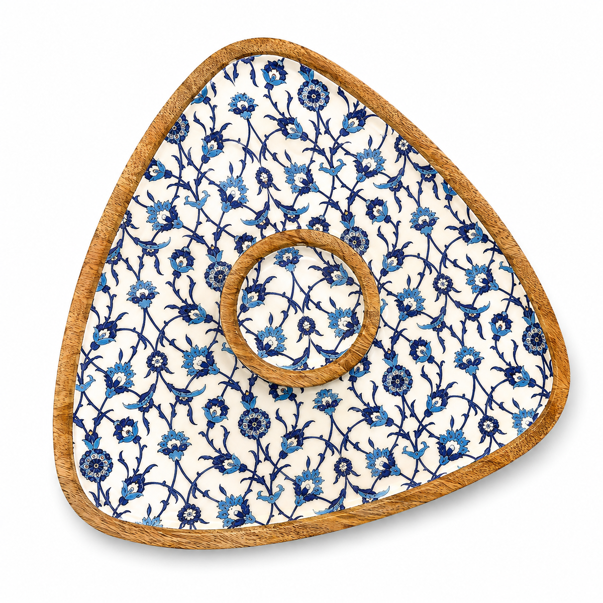 Royal Indigo Blossom Triangle Chip & Dip Platter