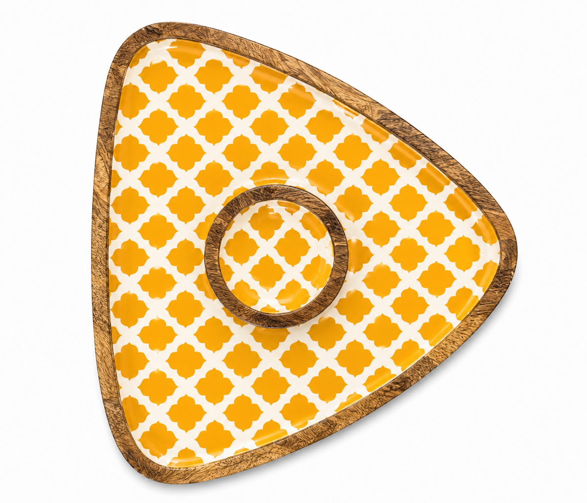 Yellow Trellis Triangle Chip & Dip Platter