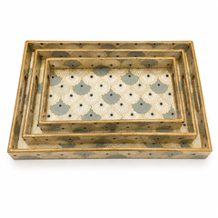Royal Sakura Bloom Rectangular Wooden Nesting Serving Tray Set | 3-Piece