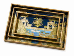 Royal Swan Garden Rectangular Wooden Nesting Serving Tray Set | 3-Piece