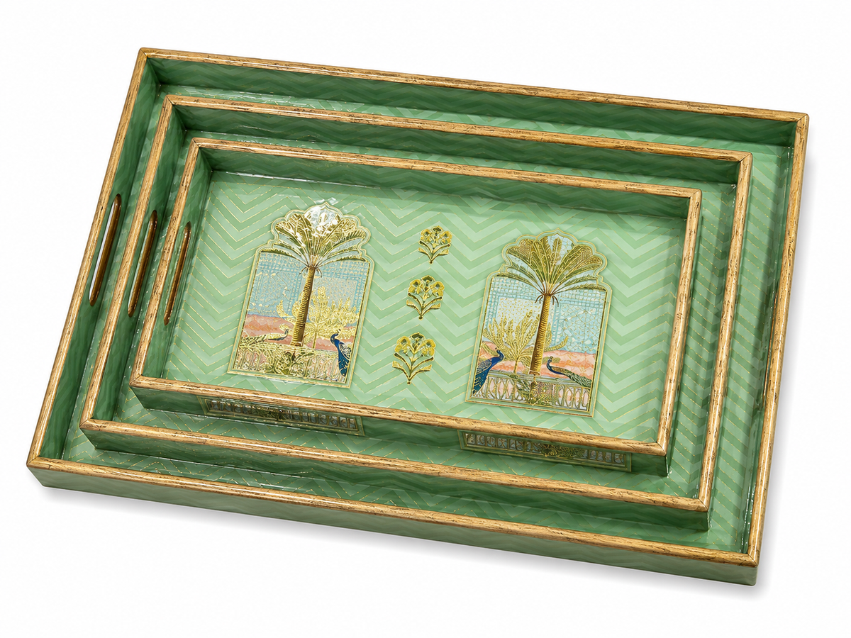 Emerald Palace Vista Rectangular Wooden Nesting Serving Tray Set | 3-Piece