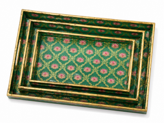 Emerald Lotus Heritage Rectangular Wooden Nesting Serving Tray Set | 3-Piece