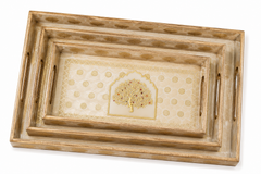 Tree of Life Heritage Rectangular Wooden Nesting Serving Tray Set | 3-Piece
