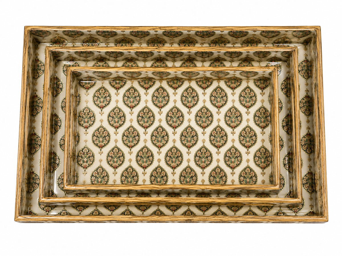 Royal Heritage Ivory Rectangular Wooden Nesting Serving Tray Set | 3-Piece