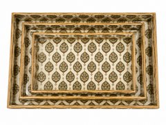 Royal Heritage Ivory Rectangular Wooden Nesting Serving Tray Set | 3-Piece