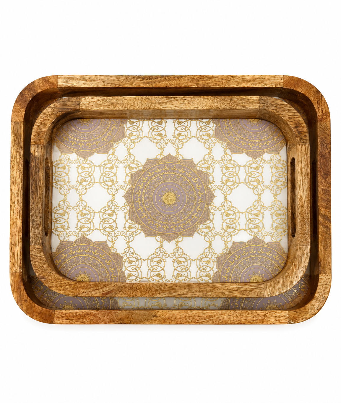 Mandala Luxe Rectangular Wooden Nesting Serving Tray Set of 2
