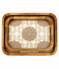 Mandala Luxe Rectangular Wooden Nesting Serving Tray Set of 2
