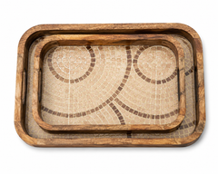 Champagne Mosaic Luxe Rectangular Wooden Nesting Serving Tray Set of 2