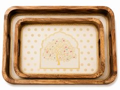 Tree of Life Rectangular Wooden Nesting Serving Tray Set of 2