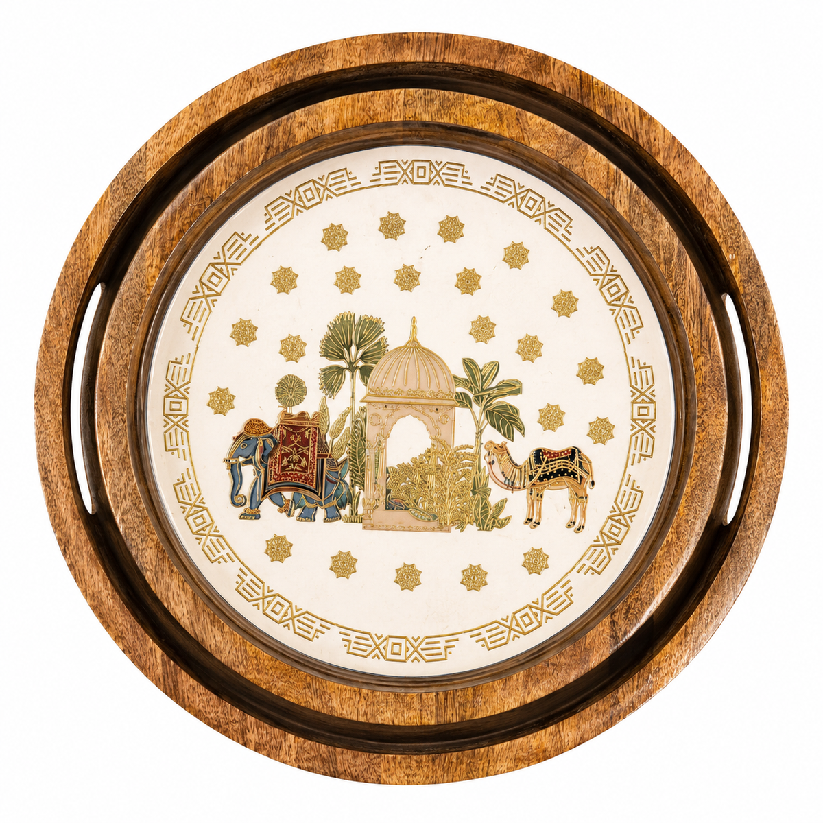 Royal Caravan Heritage Round Wooden Nesting Serving Tray Set of 2