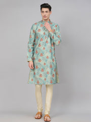 Cotton Blend Greenish blue Stitch Kurta with Chudidaar
