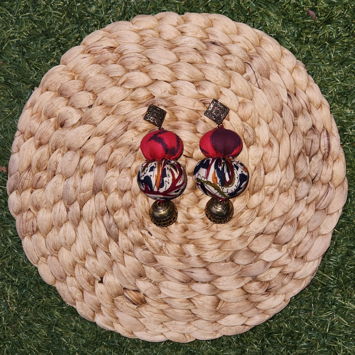 Circular Hanging Earrings with Gold Charms