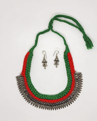 Red Green Pleated Oxidized Neckpiece