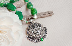 Green Stone Devi Lotus Pendant