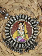 Silver Circular Pendant with Red Central Picture