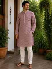 Silk Pinkish Purple and White Kurta with Shimmer