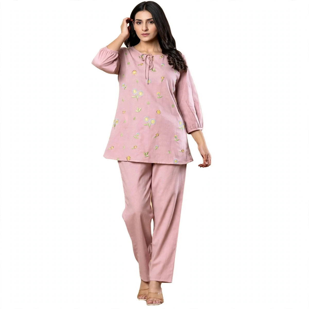 Pink-Magenta Cotton Coord with Emboridery Work