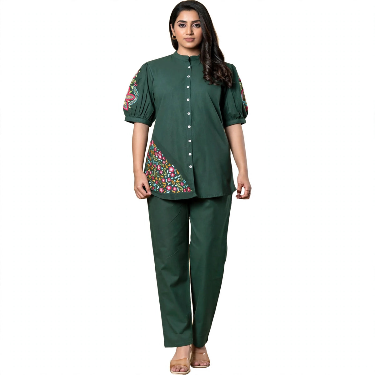 Green Cotton Co-Ords with Embroidery