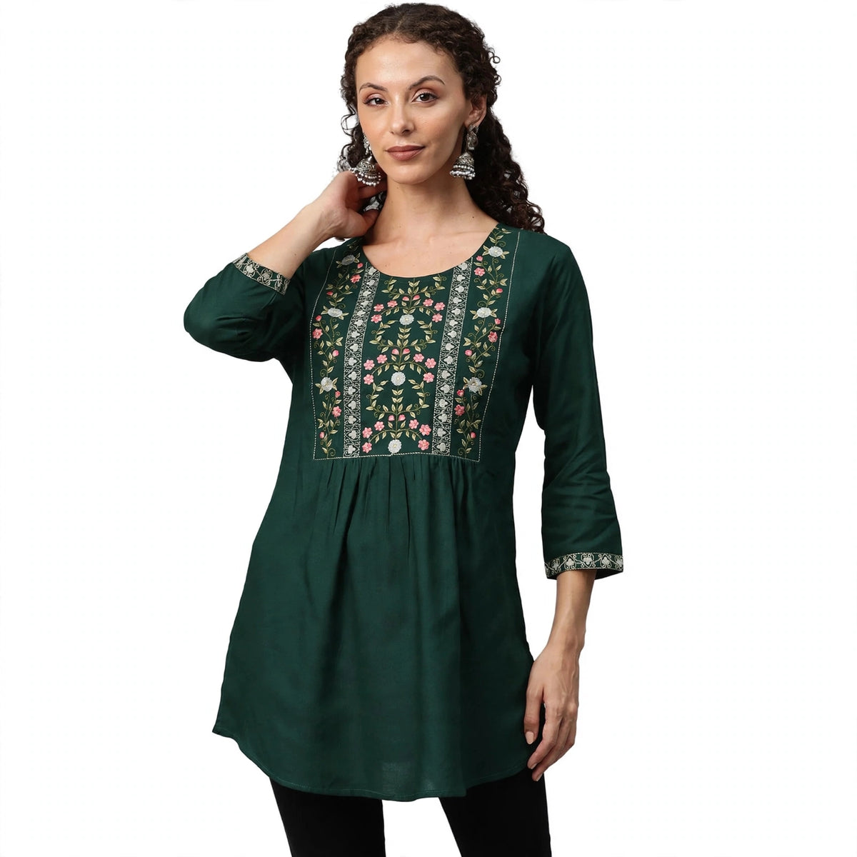 Blue Cotton Party Kurti with Prints