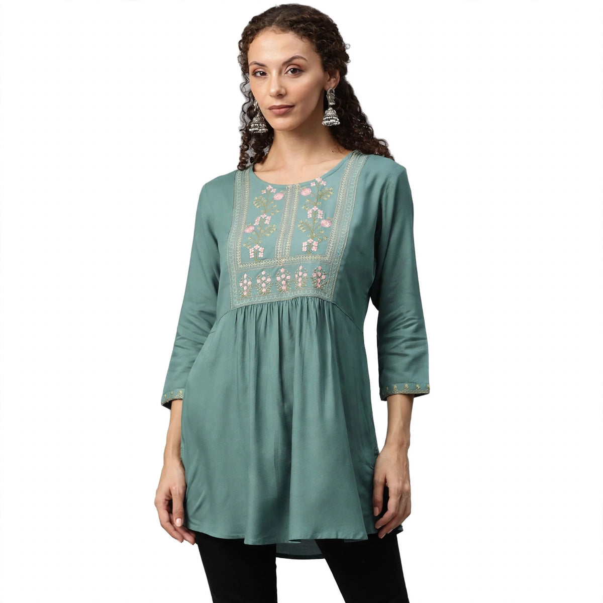 Elegant Teal Green Peplum Style Kurti