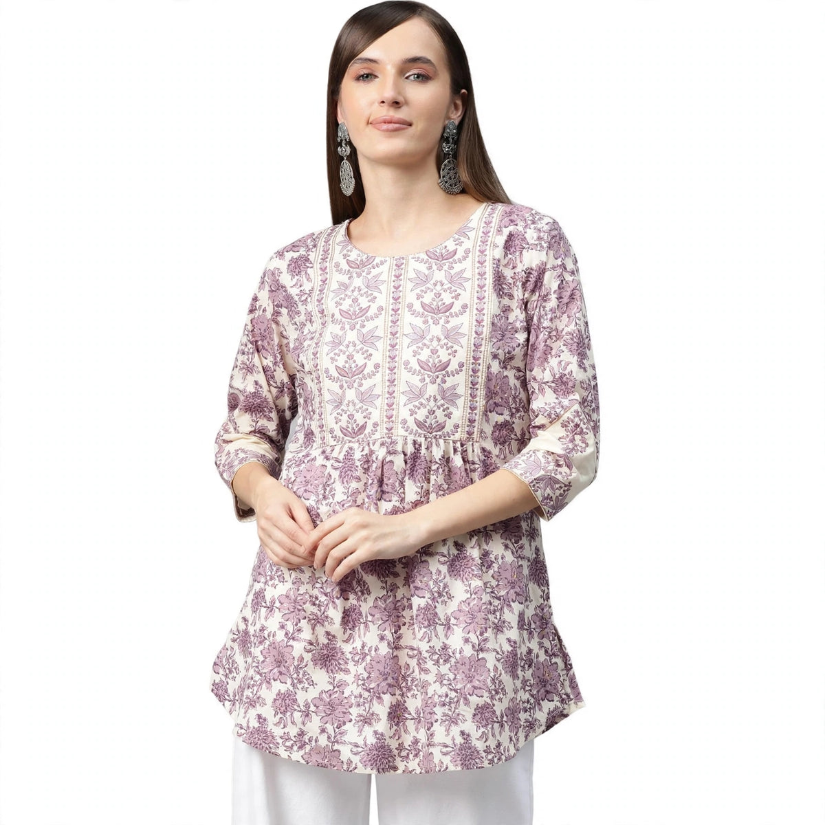 Purple Peplum Style Cotton Summer Kurti