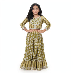 Sibling Twinning Set Olive Green Ethnic Kurta & Gharara Set for Girls and Boy