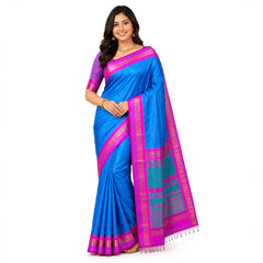 Blue & Pink Contrast Silk Saree