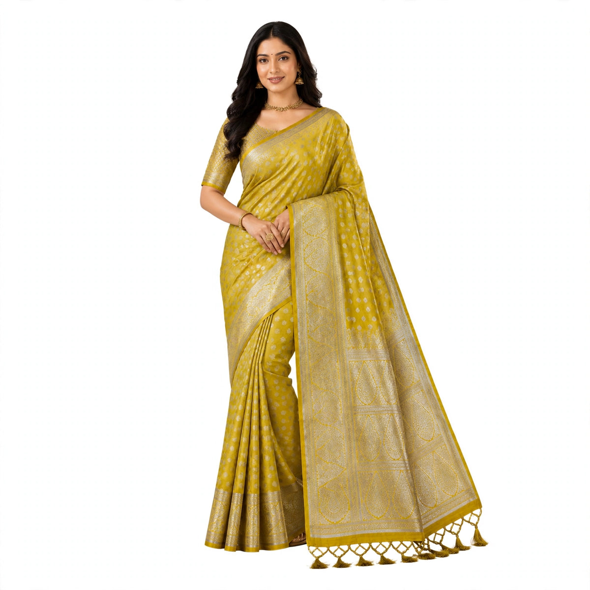 Light Green Silk Saree with Silver Zari Weave