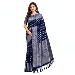 Navy Blue Silk Saree with Silver Zari Weave