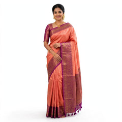 Classic Orange & Purple Pure Kanjeevaram Silk Saree