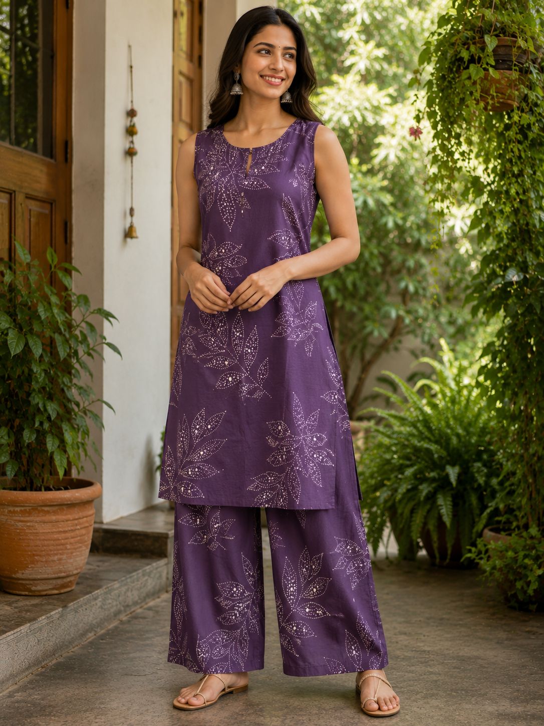 Stylish Co-Ord Set in Purple with Block Print